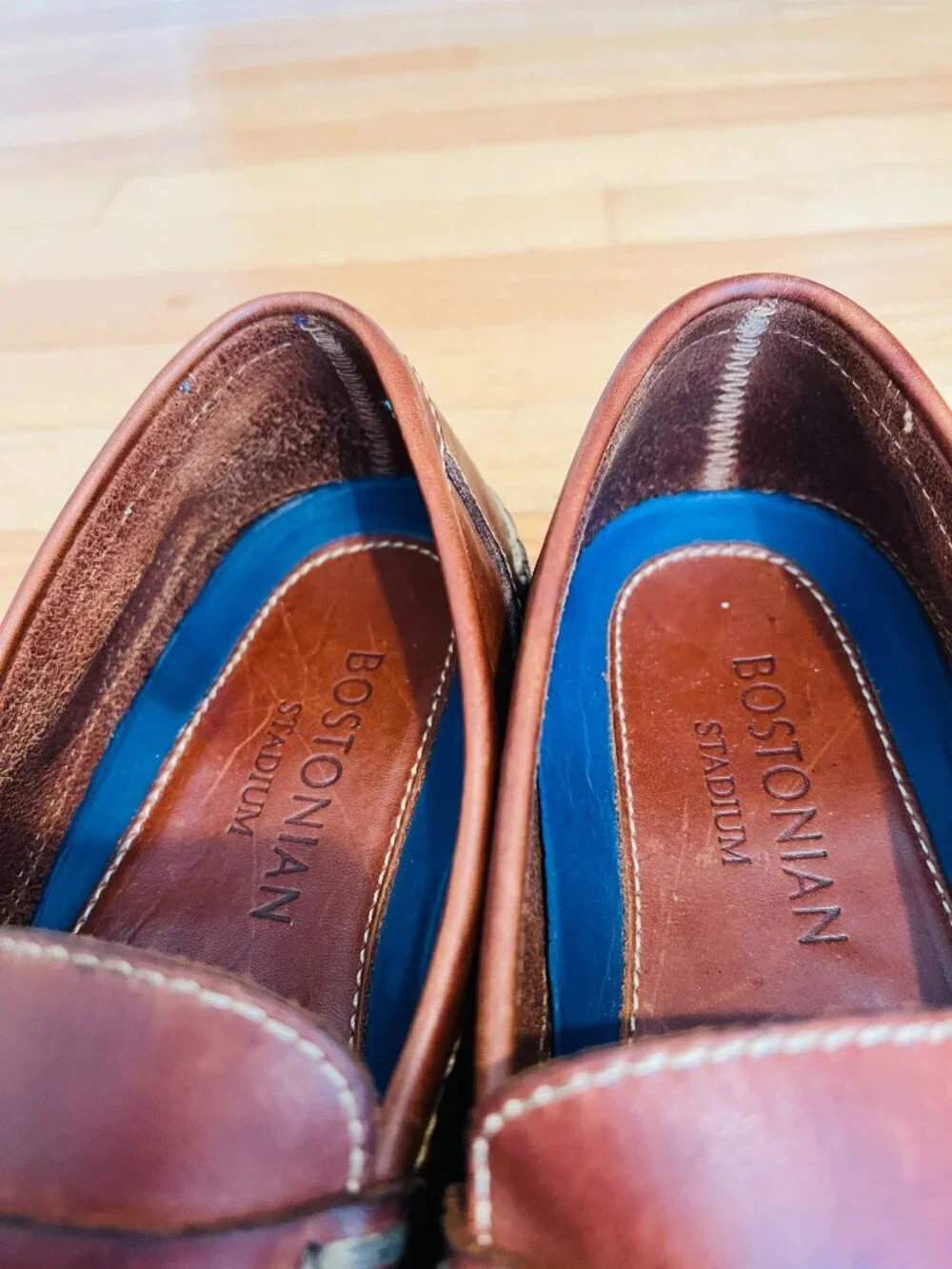 Bostonian Stadium Penny Loafers in brown leather, featuring a woven basket weave